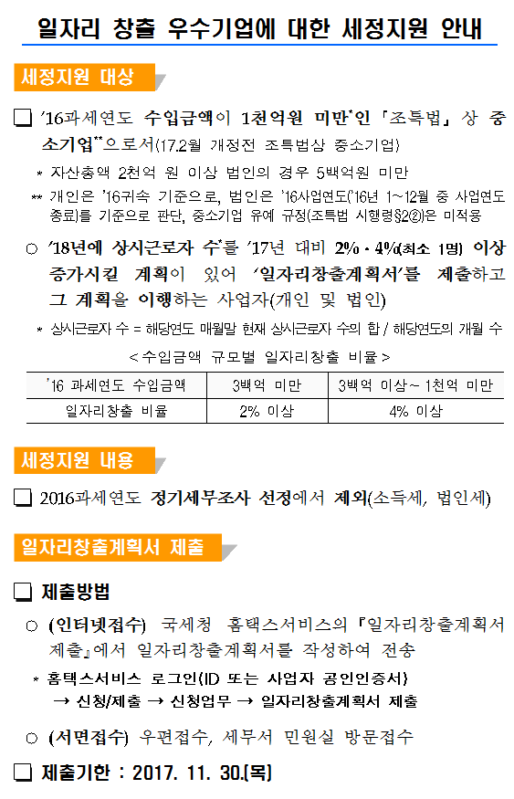 일자리 창출 우수기업에 대한 세정지원 안내 이미지 4